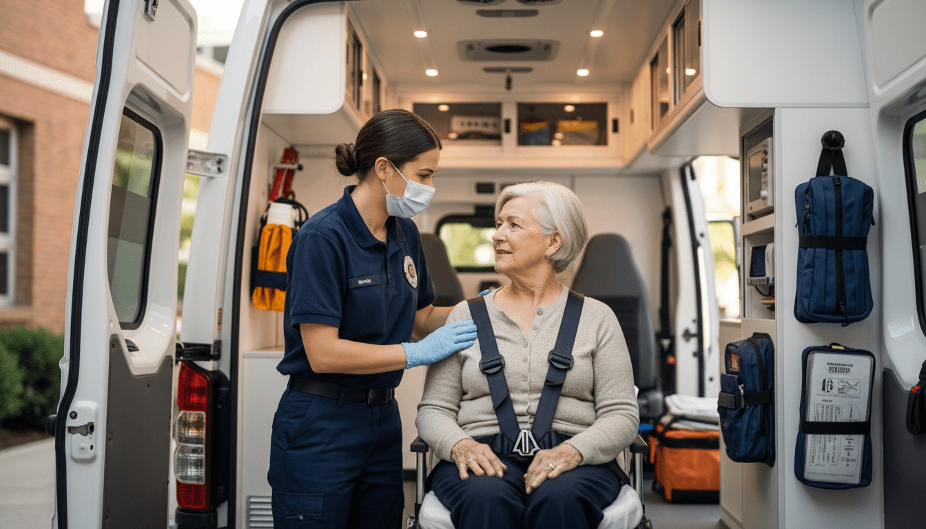 VA medical center with transport vehicle