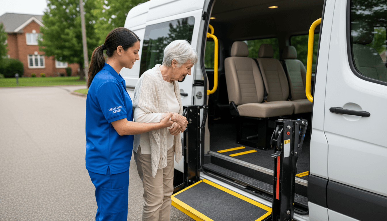 Medical transport van ready for patient pickup